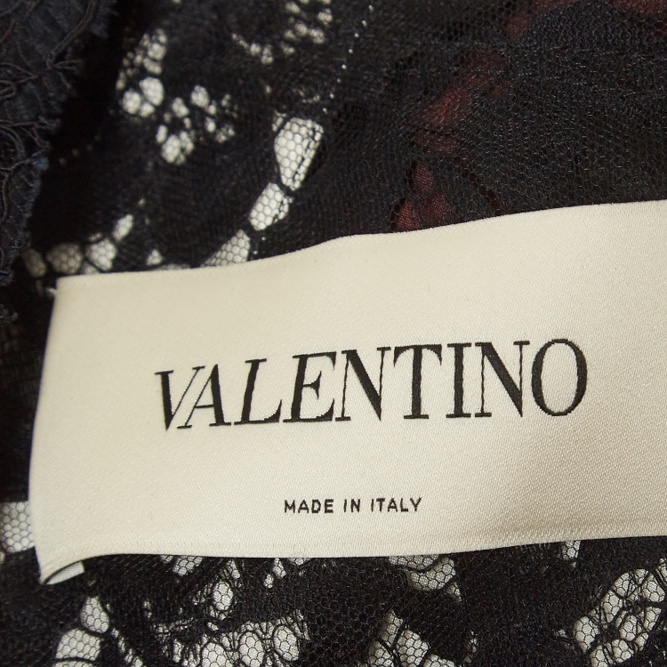 Pre Owned Valentino Black Floral Applique Lace  Maxi Dress M