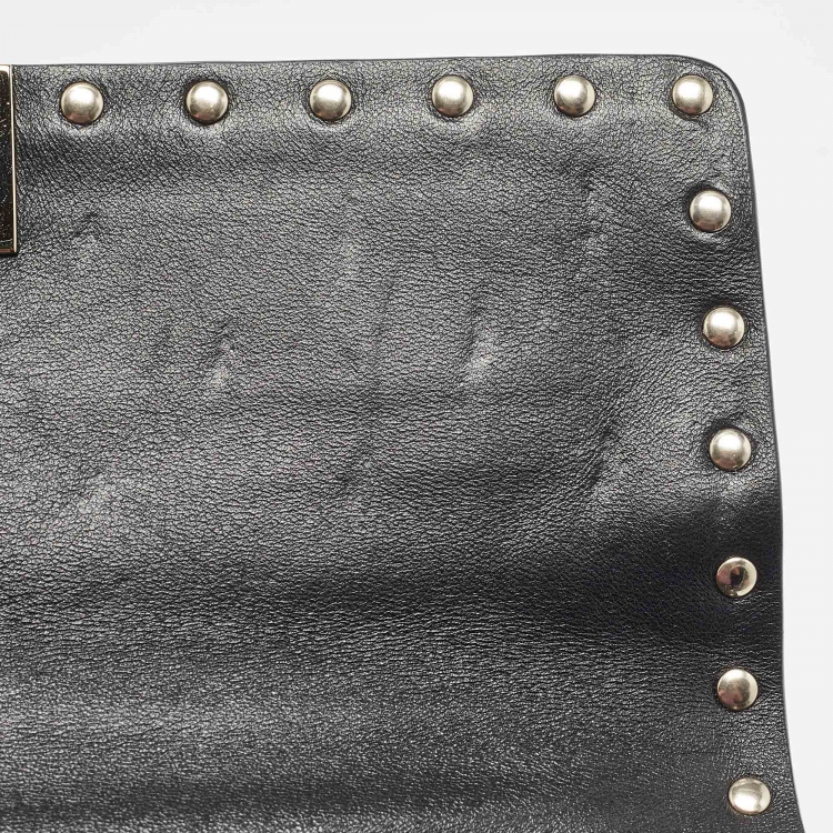 Pre Owned Valentino Black Quilted Leather Medium Rockstud Spike Top Handle Bag