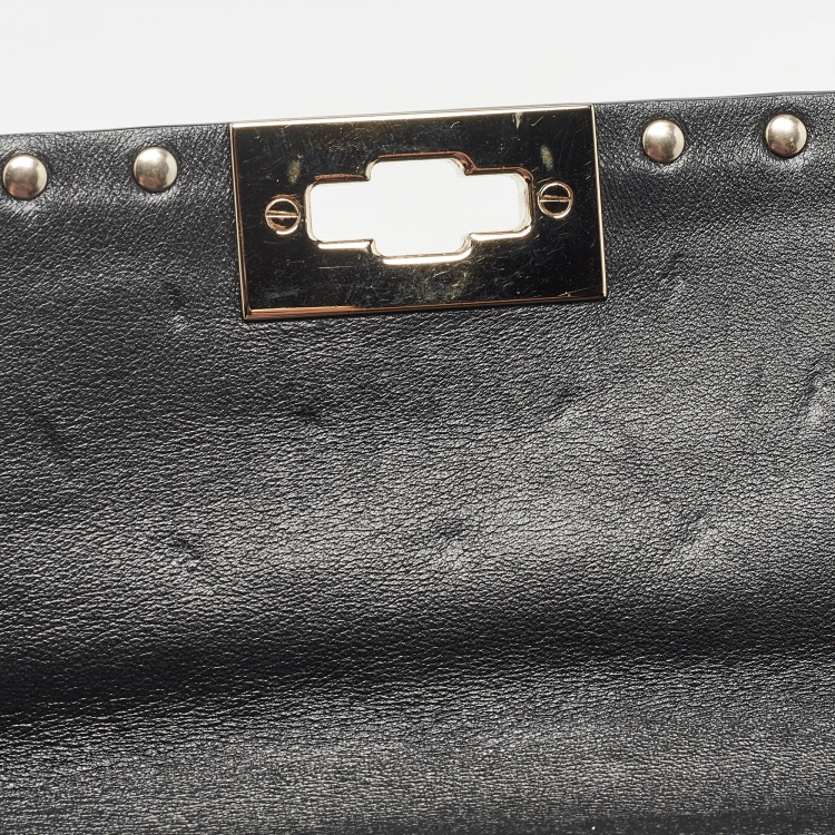 Pre Owned Valentino Black Quilted Leather Medium Rockstud Spike Top Handle Bag