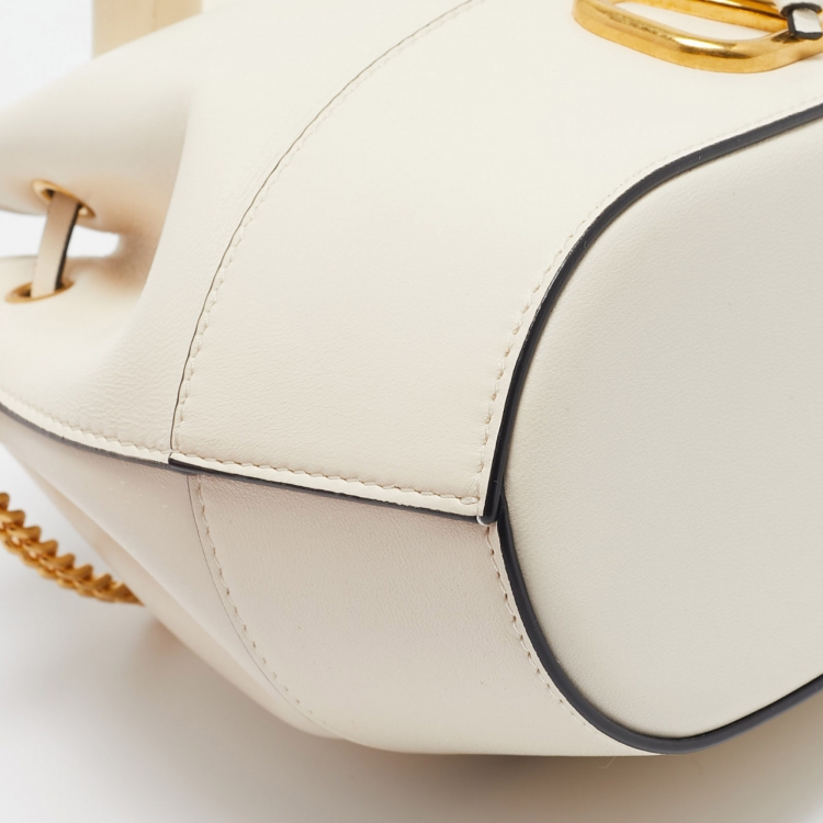 Pre Owned Valentino Off White Leather VLogo Bucket Bag
