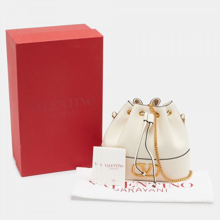 Pre Owned Valentino Off White Leather VLogo Bucket Bag