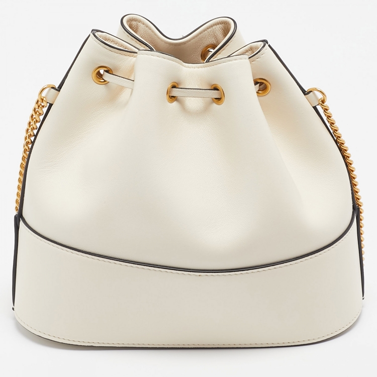Pre Owned Valentino Off White Leather VLogo Bucket Bag