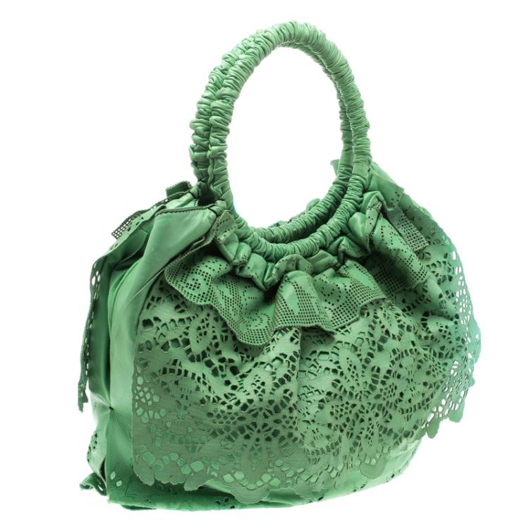 مملوكة مسبقًا Valentino Light Green Laser Cut Leather Laceland Hobo