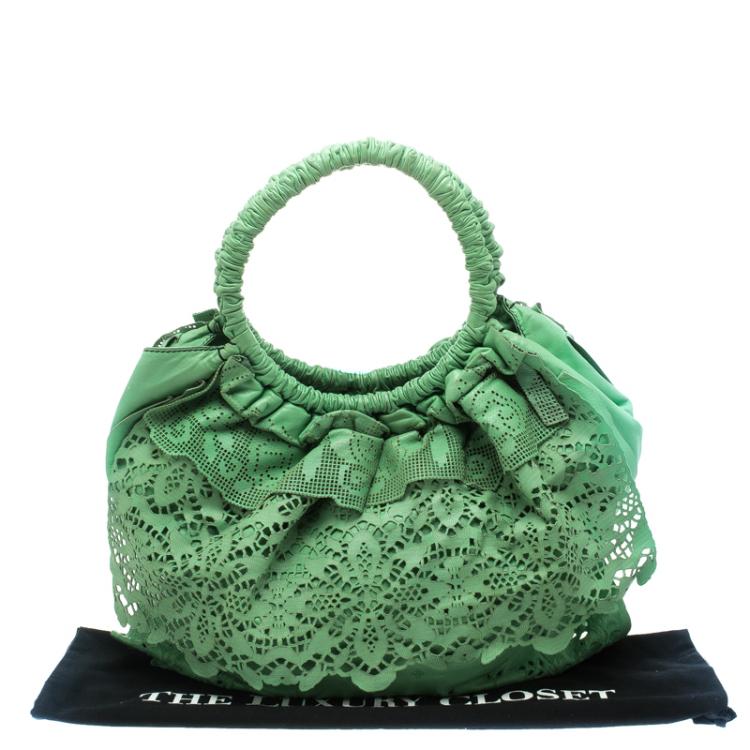 مملوكة مسبقًا Valentino Light Green Laser Cut Leather Laceland Hobo