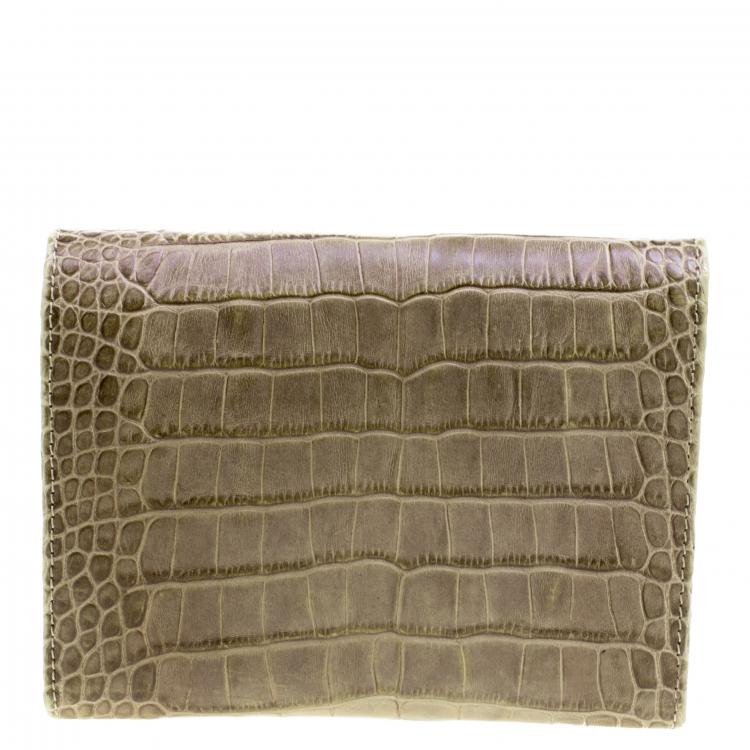 Pre Owned Valentino Beige Croc Embossed Leather Clutch