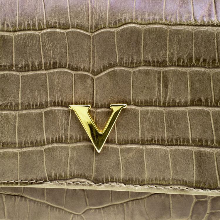 Pre Owned Valentino Beige Croc Embossed Leather Clutch