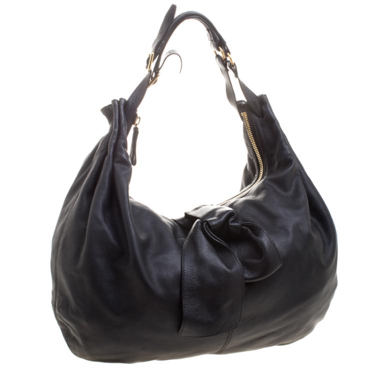 Pre Owned Valentino Black Nappa Leather Folie Bow Hobo