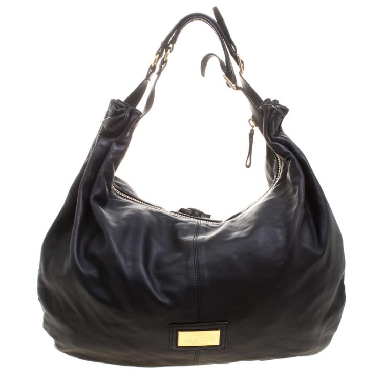 Pre Owned Valentino Black Nappa Leather Folie Bow Hobo