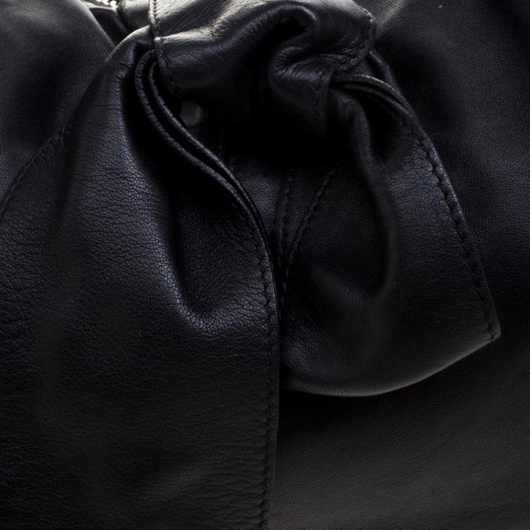 Pre Owned Valentino Black Nappa Leather Folie Bow Hobo
