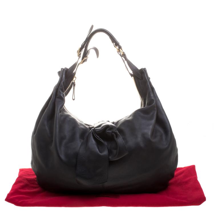 Pre Owned Valentino Black Nappa Leather Folie Bow Hobo