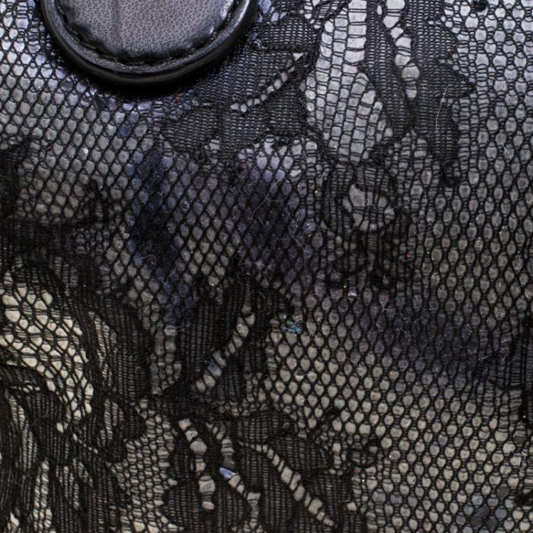 Pre Owned Valentino Black Lace and Leather Small Boston Bag