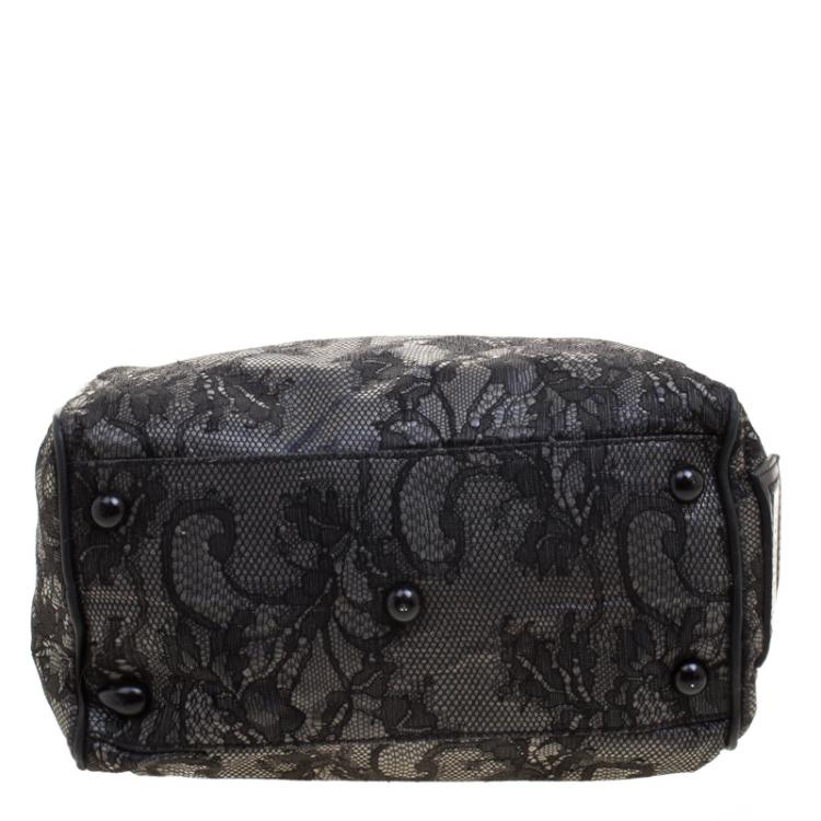 Pre Owned Valentino Black Lace and Leather Small Boston Bag