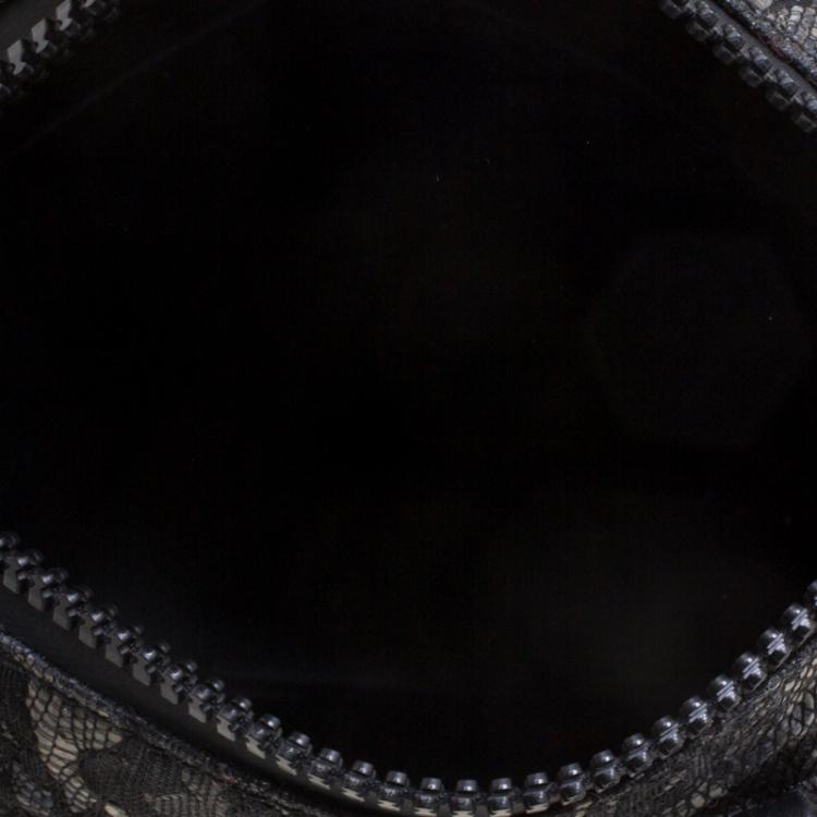 Pre Owned Valentino Black Lace and Leather Small Boston Bag