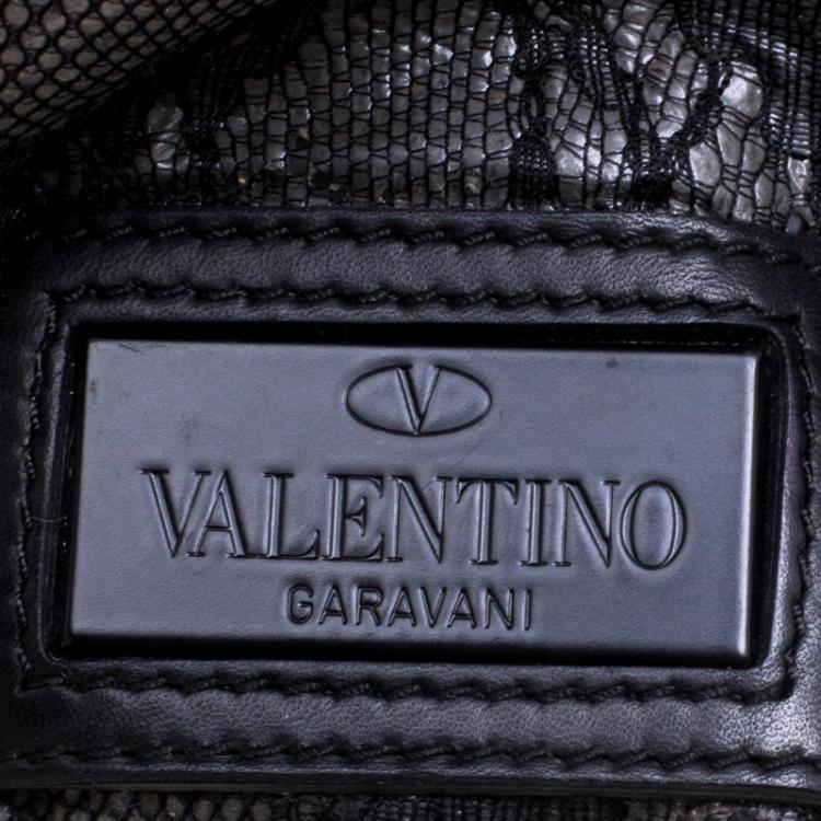 Pre Owned Valentino Black Lace and Leather Small Boston Bag