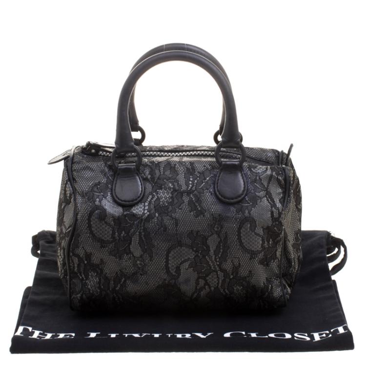 Pre Owned Valentino Black Lace and Leather Small Boston Bag