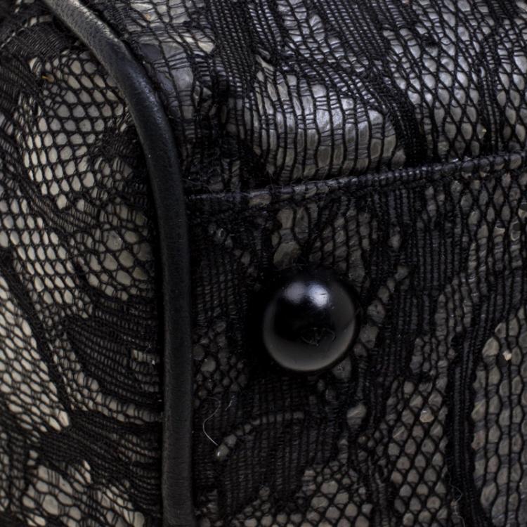 Pre Owned Valentino Black Lace and Leather Small Boston Bag