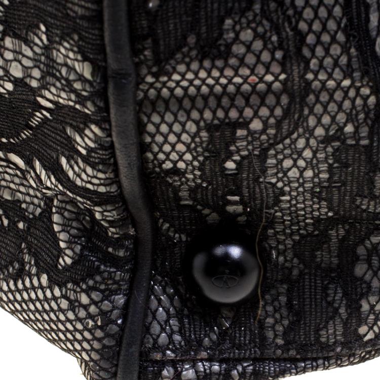 Pre Owned Valentino Black Lace and Leather Small Boston Bag