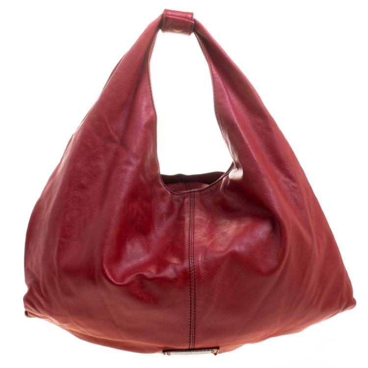 Pre Owned Valentino Red Leather Large Petale Rose Hobo 