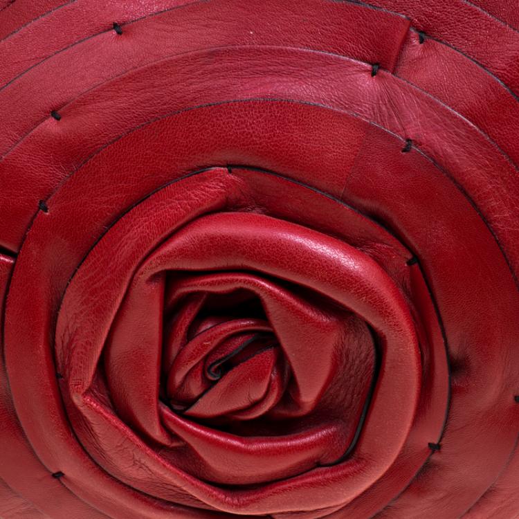 Pre Owned Valentino Red Leather Large Petale Rose Hobo 