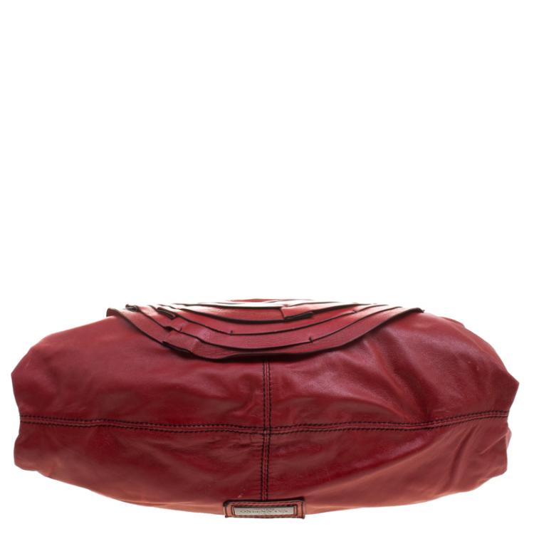 Pre Owned Valentino Red Leather Large Petale Rose Hobo 