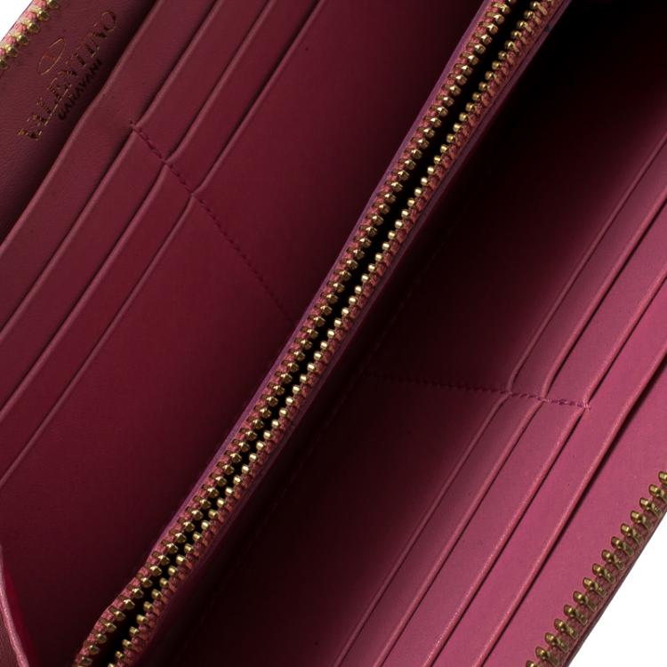 Pre Owned Valentino Pink Suede Shimmering Zip Around Continental Wallet 