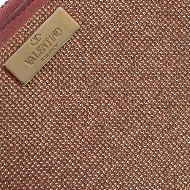 Pre Owned Valentino Pink Suede Shimmering Zip Around Continental Wallet 