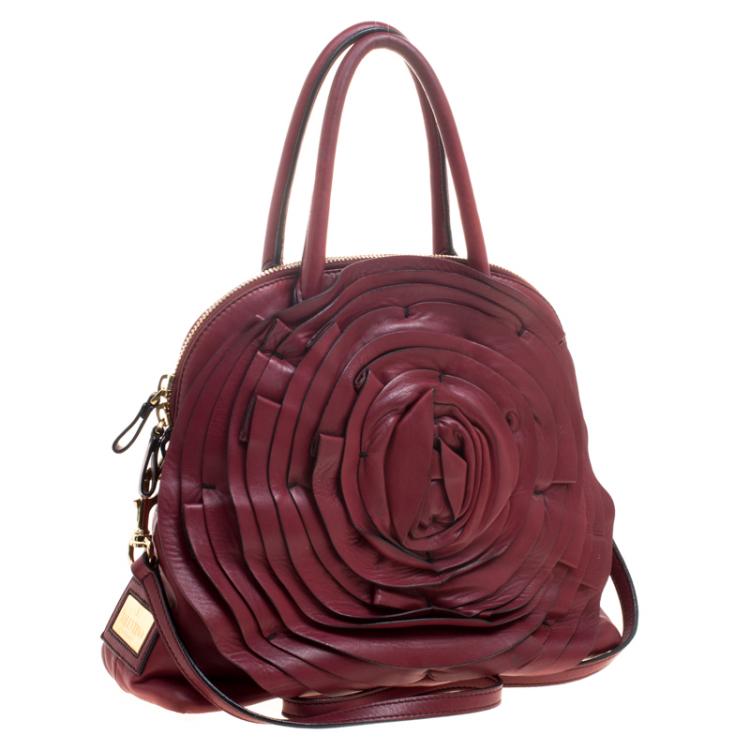 Pre Owned Valentino Red Leather Petale Rose Dome Satchel