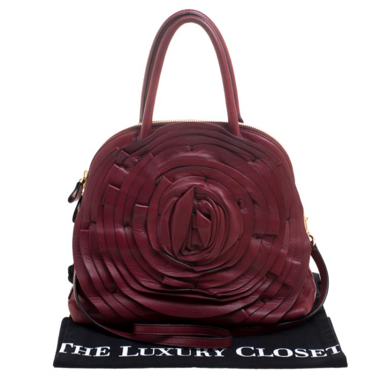 Pre Owned Valentino Red Leather Petale Rose Dome Satchel