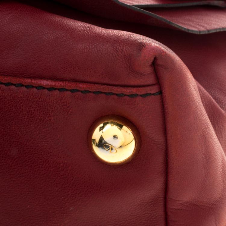 Pre Owned Valentino Red Leather Petale Rose Dome Satchel