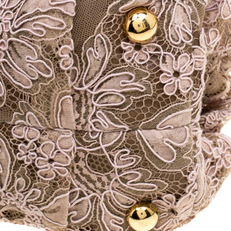 Pre Owned Valentino Pink/Beige Lace and Leather Hobo