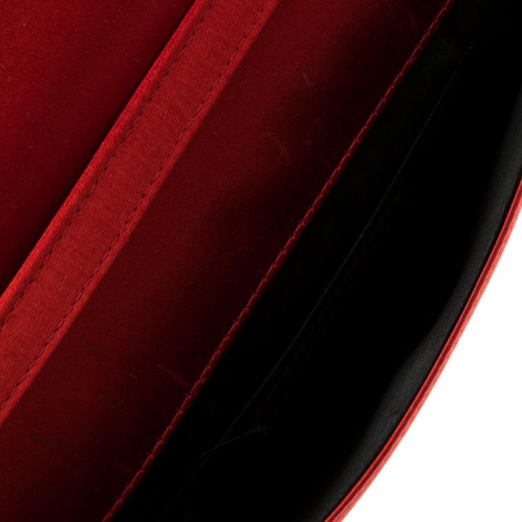Pre Owned Valentino Red Satin Crystal Embellished Bow Clutch