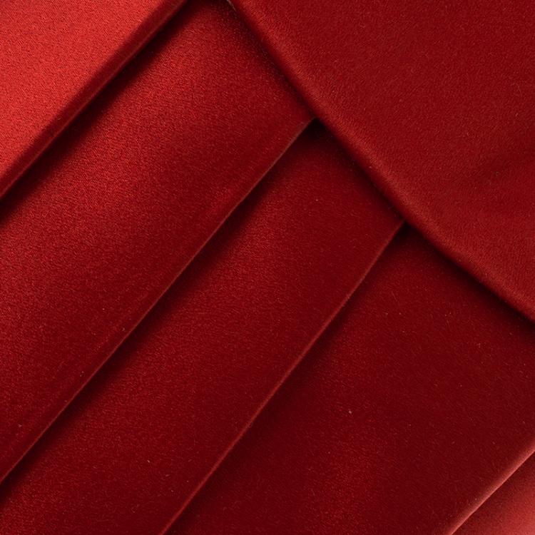 Pre Owned Valentino Red Satin Crystal Embellished Bow Clutch
