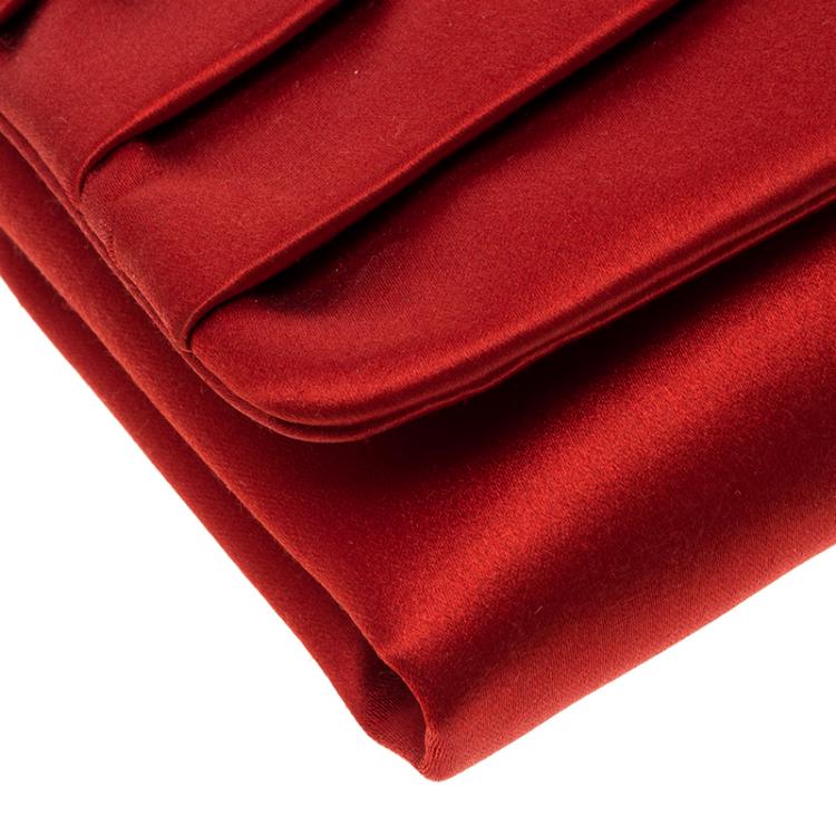 Pre Owned Valentino Red Satin Crystal Embellished Bow Clutch