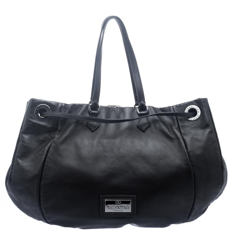 Pre Owned Valentino Black Leather Sequin Hobo