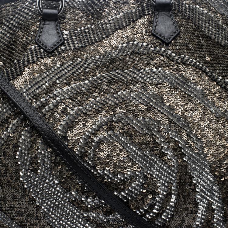 Pre Owned Valentino Black Leather Sequin Hobo