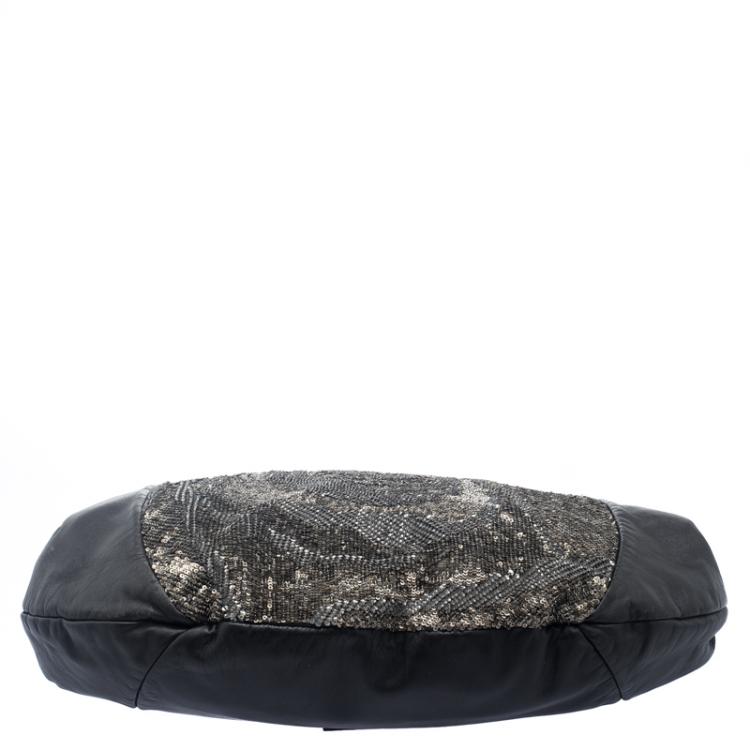 Pre Owned Valentino Black Leather Sequin Hobo