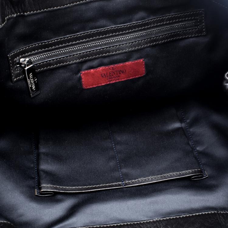 Pre Owned Valentino Black Leather Sequin Hobo