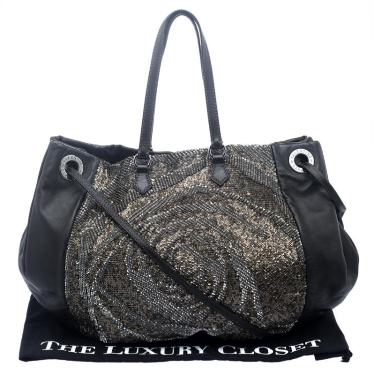 Pre Owned Valentino Black Leather Sequin Hobo