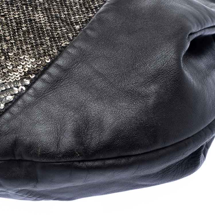 Pre Owned Valentino Black Leather Sequin Hobo