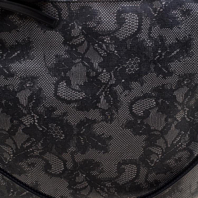 Pre Owned Valentino Black Lace Print Coated Canvas Tote