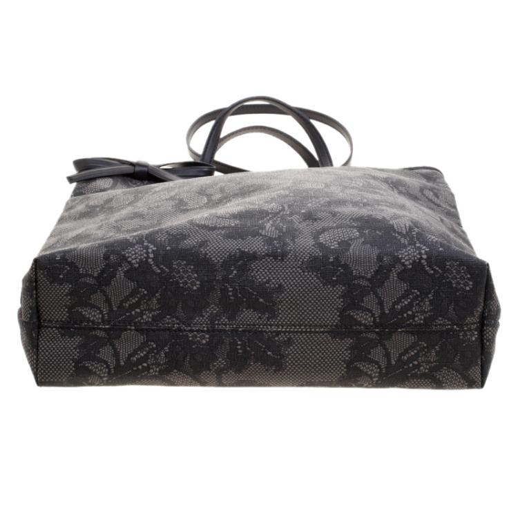 Pre Owned Valentino Black Lace Print Coated Canvas Tote