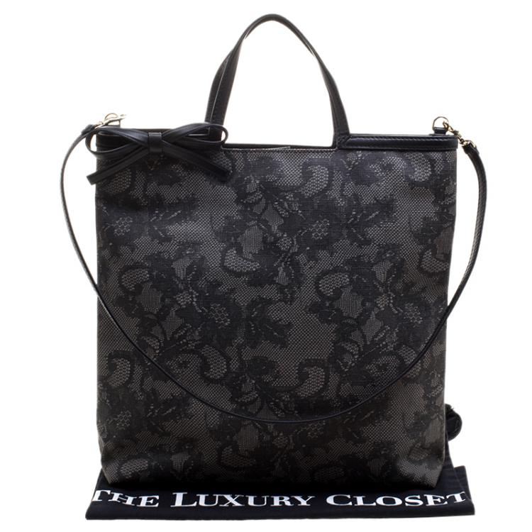 Pre Owned Valentino Black Lace Print Coated Canvas Tote
