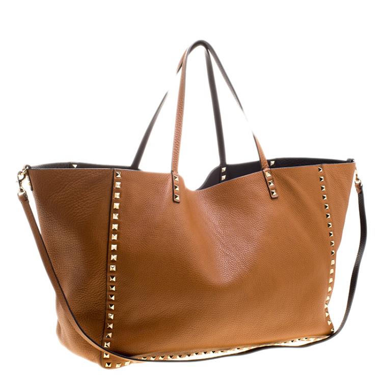 Pre Owned Valentino Brown Leather Large Rockstud Reversible Tote