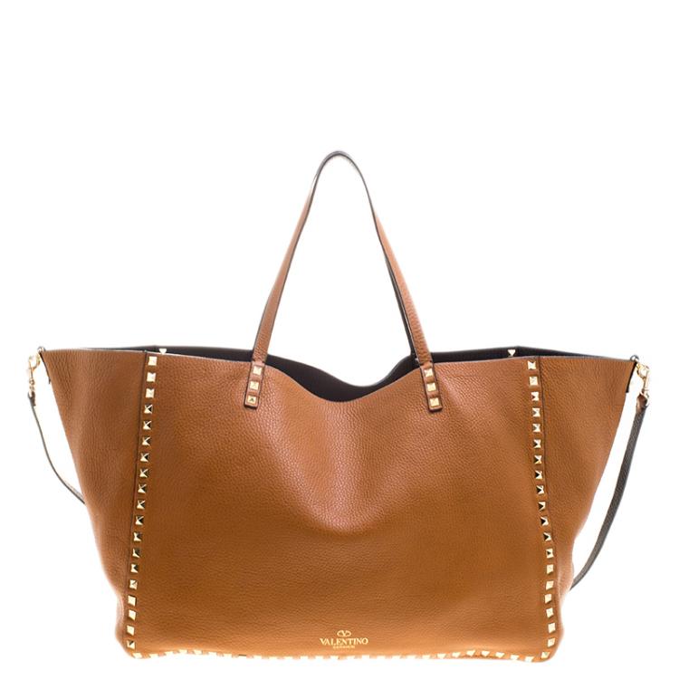 Pre Owned Valentino Brown Leather Large Rockstud Reversible Tote
