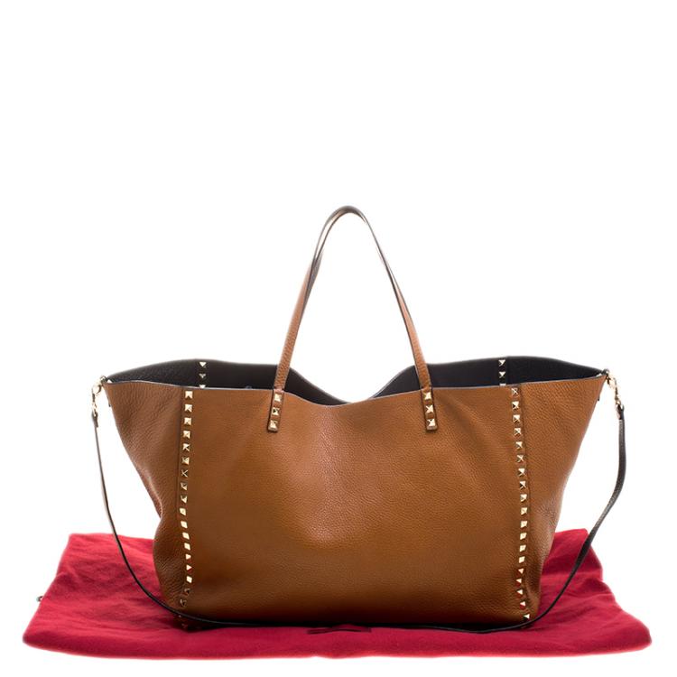 Pre Owned Valentino Brown Leather Large Rockstud Reversible Tote