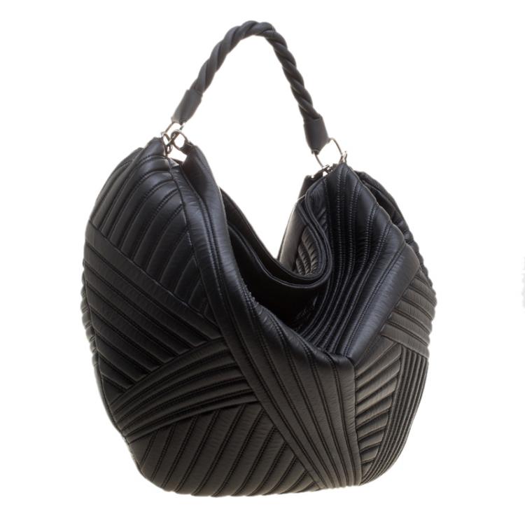 Pre Owned Valentino Black Leather Braided Stitch Hobo