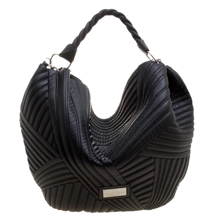 Pre Owned Valentino Black Leather Braided Stitch Hobo