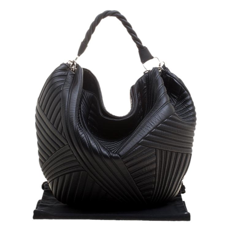 Pre Owned Valentino Black Leather Braided Stitch Hobo