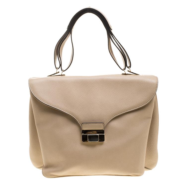Pre Owned Valentino Beige Smooth Leather Flap Bag 