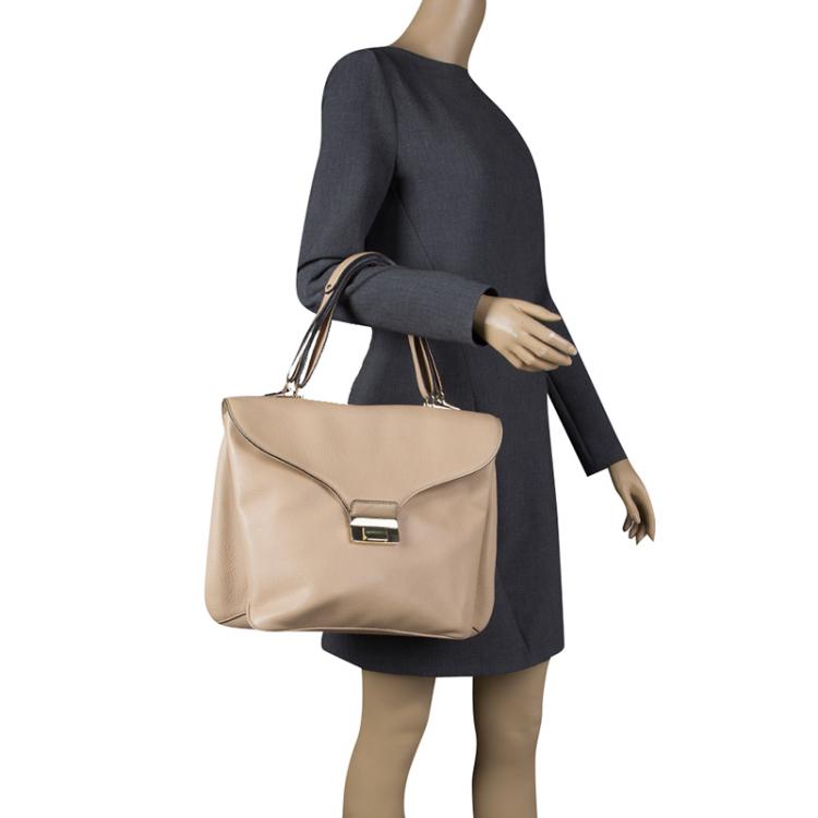 Pre Owned Valentino Beige Smooth Leather Flap Bag 